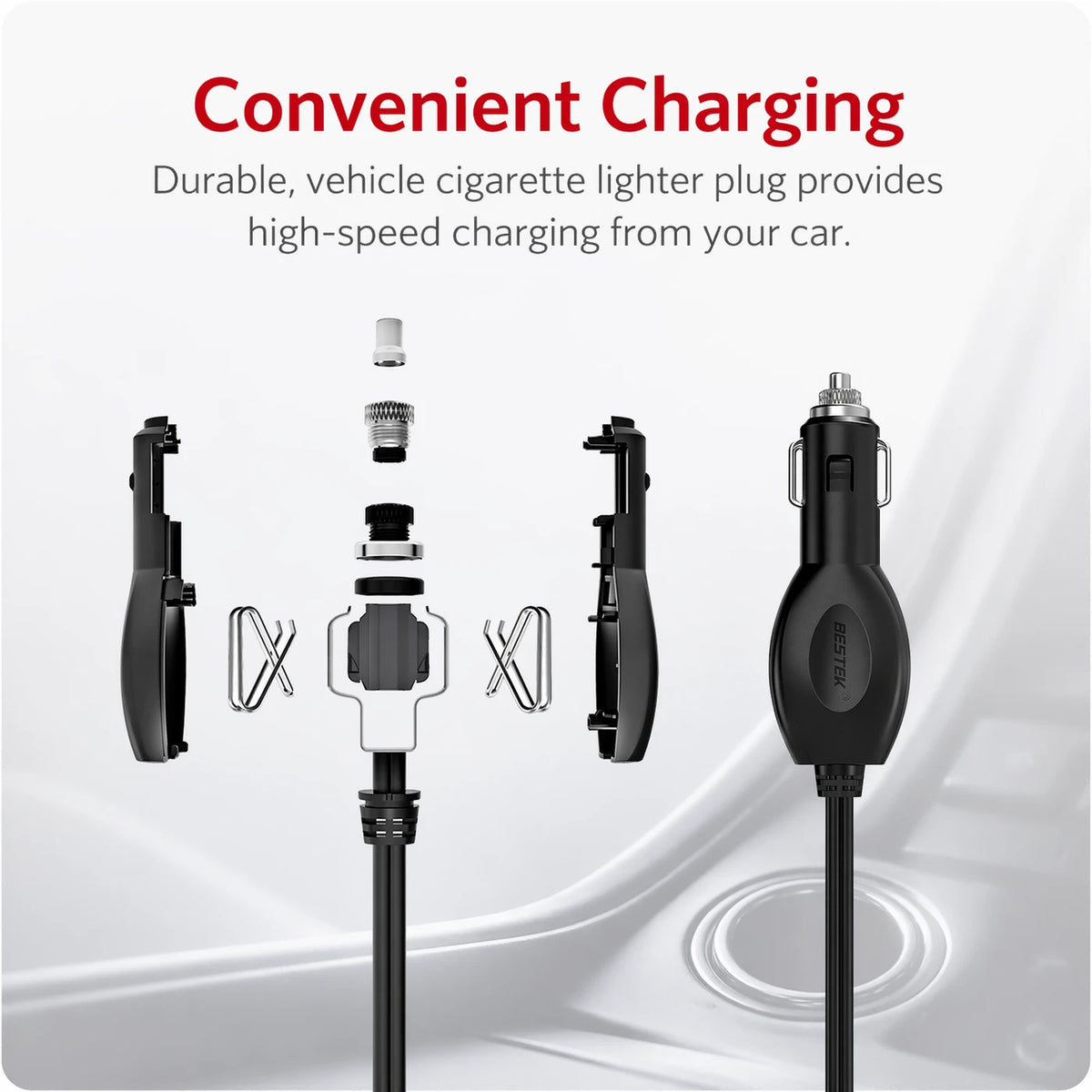 Convertisseur BESTEK 300 W 12 V vers 230 V – 2 ports USB et prise de courant – Pour voiture, camping-car et en déplacement – Rouge