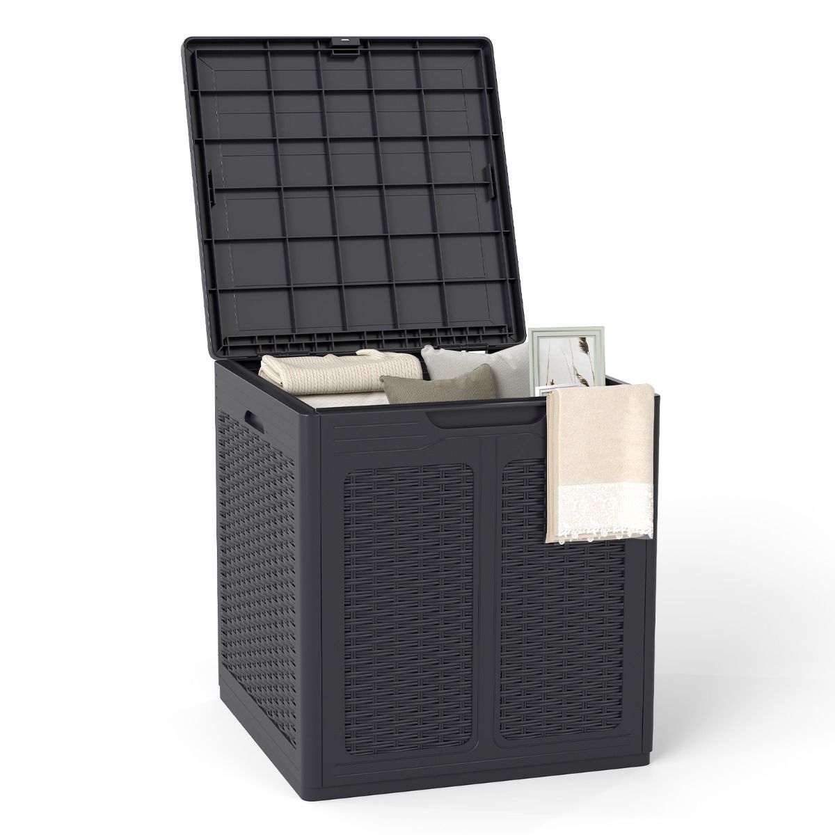 Boîte de rangement Coast avec couvercle - aspect rotin - multifonctionnelle - marron/noir - 145 litres