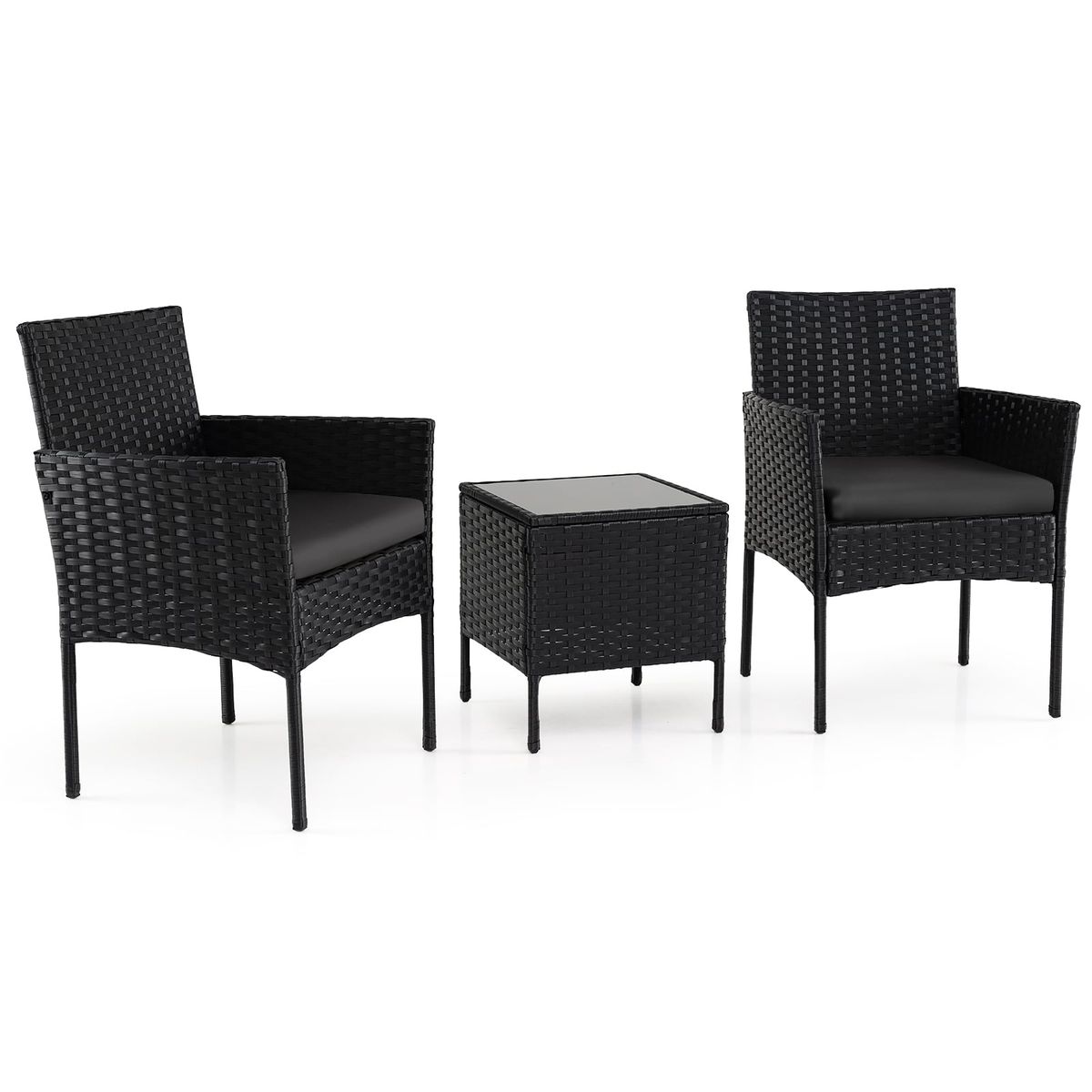 Ensemble de jardin Coast 3 pièces - 2 chaises et une table de jardin - rotin tressé à la main - noir