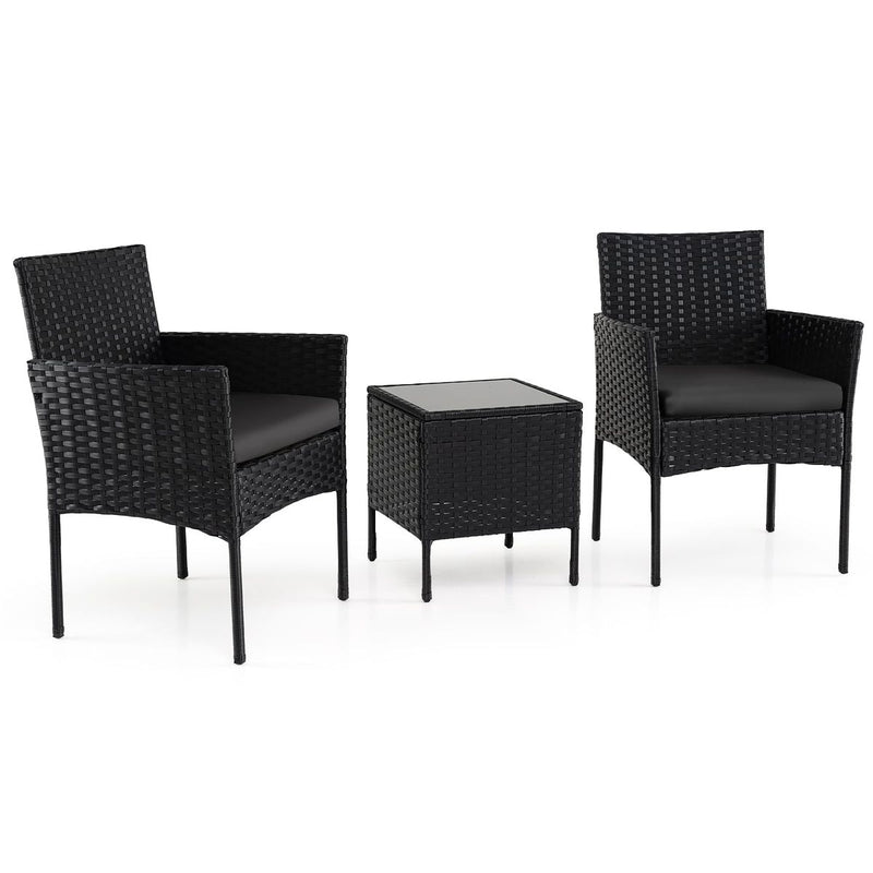 Ensemble de jardin Coast 3 pièces - 2 chaises et une table de jardin - rotin tressé à la main - noir