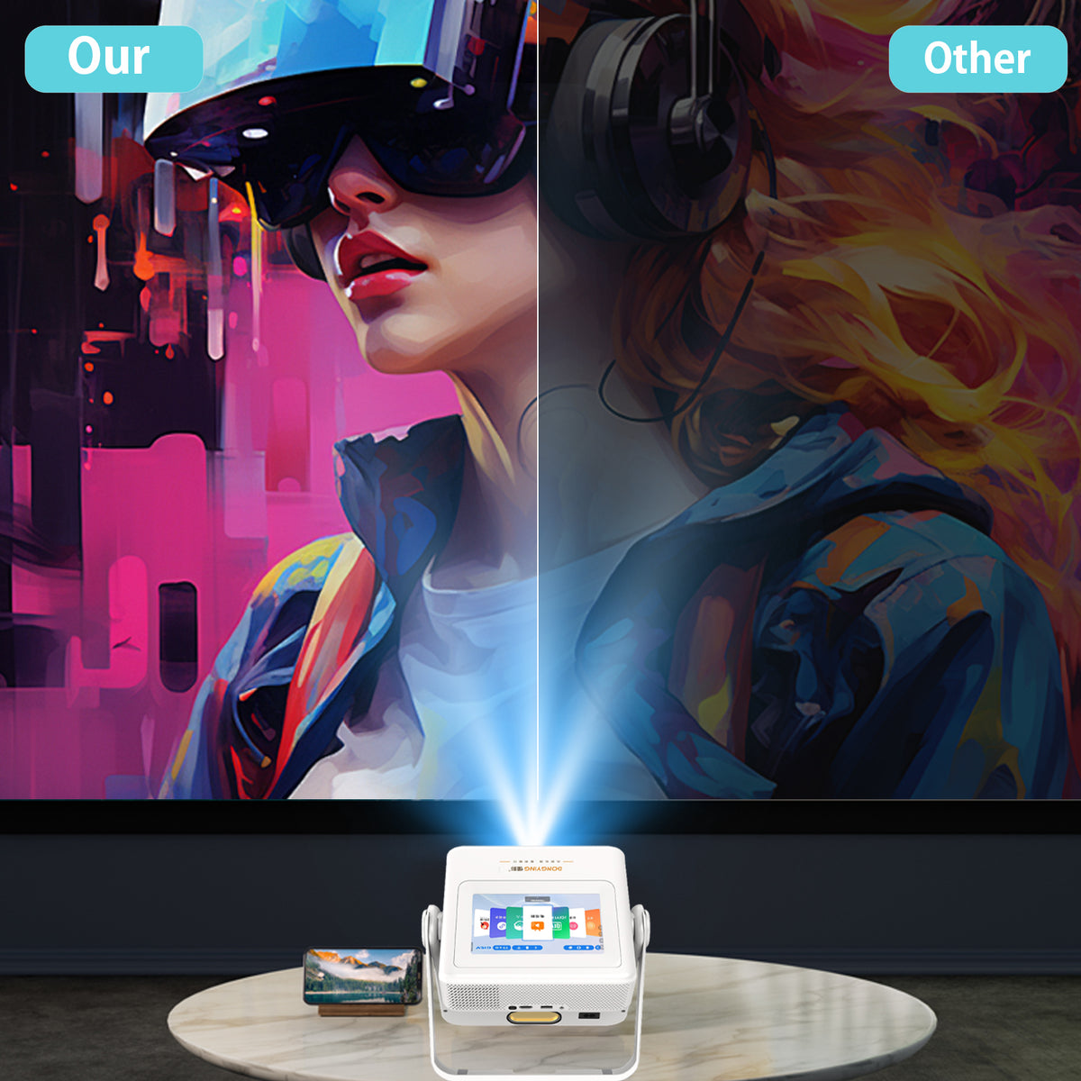 Projecteur d'extérieur XBJ avec tablette tactile - Écran géant de 300 pouces pour home cinéma