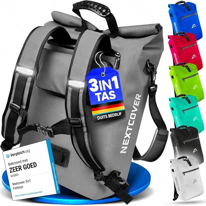 Sac de vélo Nextcover 3-en-1 – Sac à dos et sac à bandoulière – 100 % imperméable – Pour vélo électrique et porte-bagages