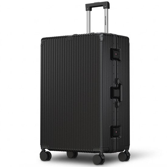 Valise de voyage TRVLMORE Premium 115 L – Sans fermeture éclair – Double serrure TSA – Structure en aluminium – Noire