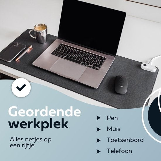 WURK Professional Tapis de bureau chauffant - 30℃ à 50℃ - Organisateur de bureau - Comprend un clip de câble - Noir - 80x33