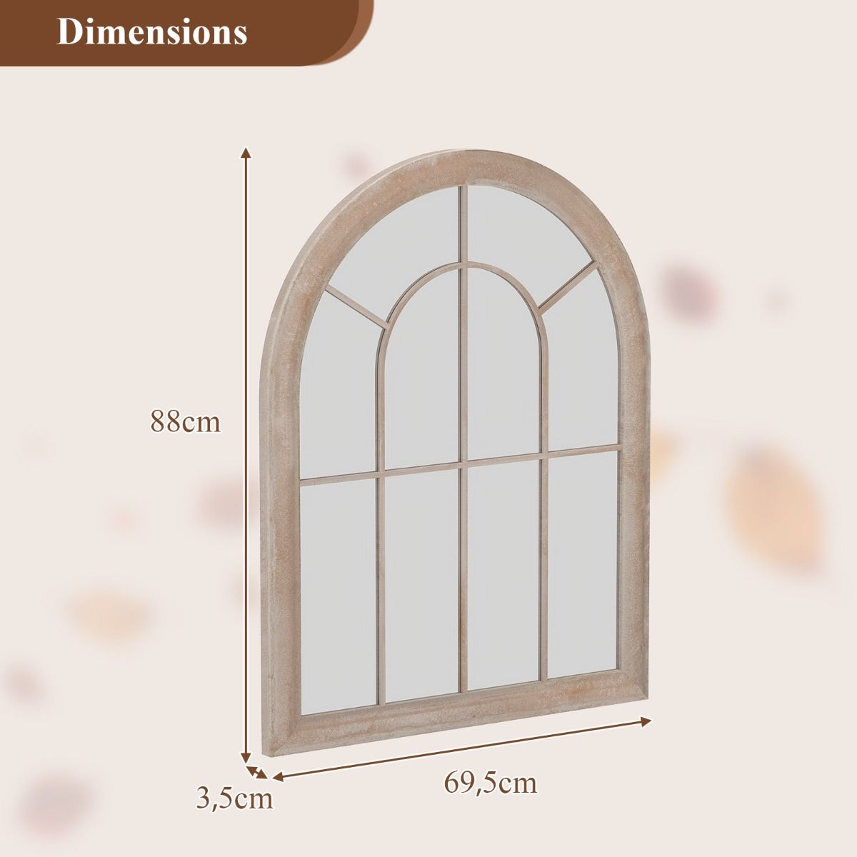 Miroir Coast pour encadrement de fenêtre - miroir mural incurvé - cadre métallique - gris - 88 x 69,5 cm