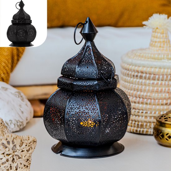 Gadgy Lanterne Orientale - Lanterne marocaine Windlight - Décoration d'intérieur - Lampe de table - Porte-lampions Salon - Porte-lampions Cadeau - Métal 26x18 CM