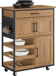 SoBuy FKW134-N Armoire de cuisine sur roulettes avec plan de travail, chariot de cuisine avec tiroir, casier à vin, îlot compact pour la cuisine, la salle à manger et l'extérieur, marron vintage 67x37x88 cm