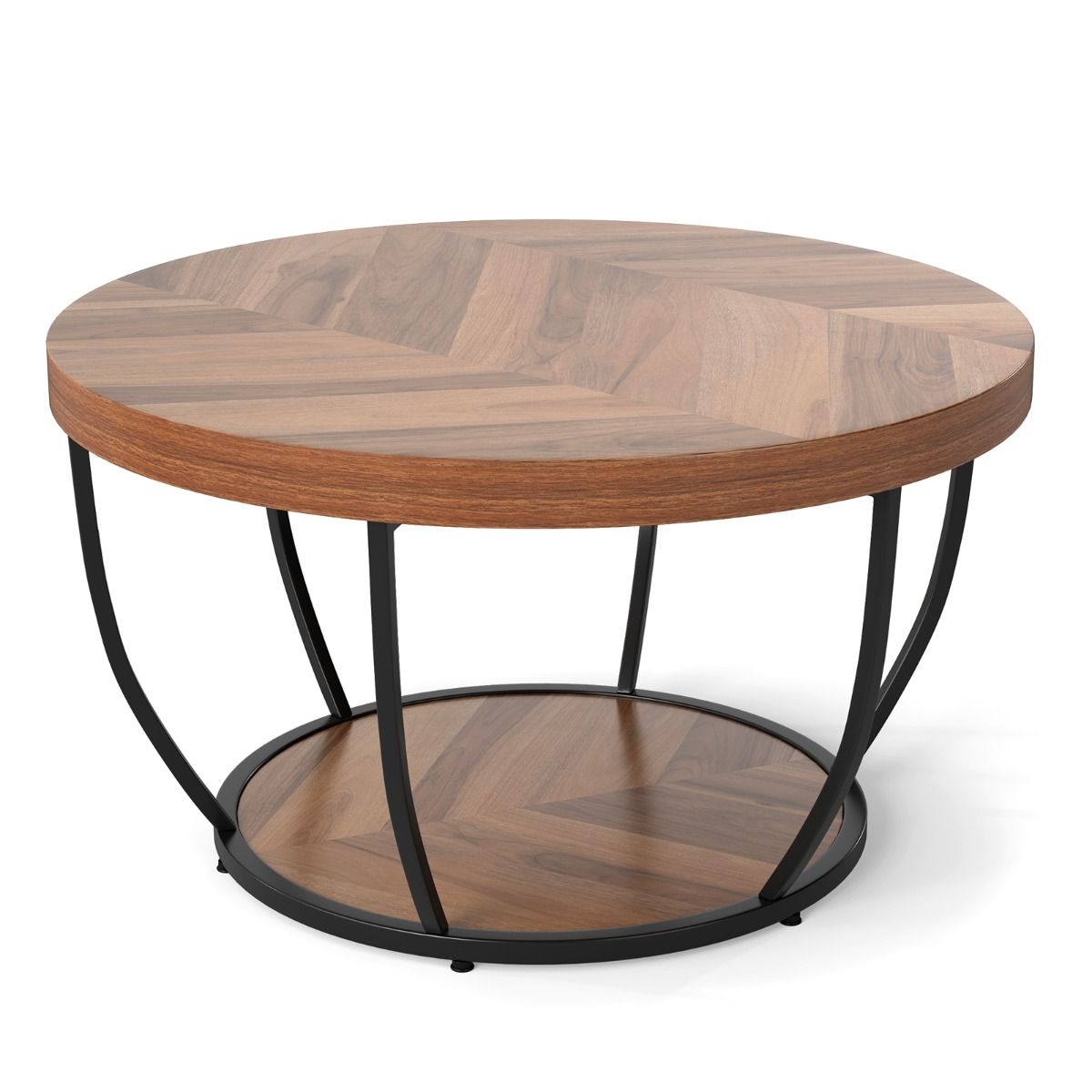 Table basse ronde Coast - 2 niveaux - Structure métallique - Marron - 80 cm