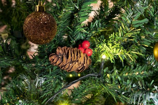 Cadeaux de Noël Arbre de Noël artificiel - Epicéa avec pommes de pin - Décoration de Noël pour l'intérieur - 1024 Tops - 210 cm - Vert