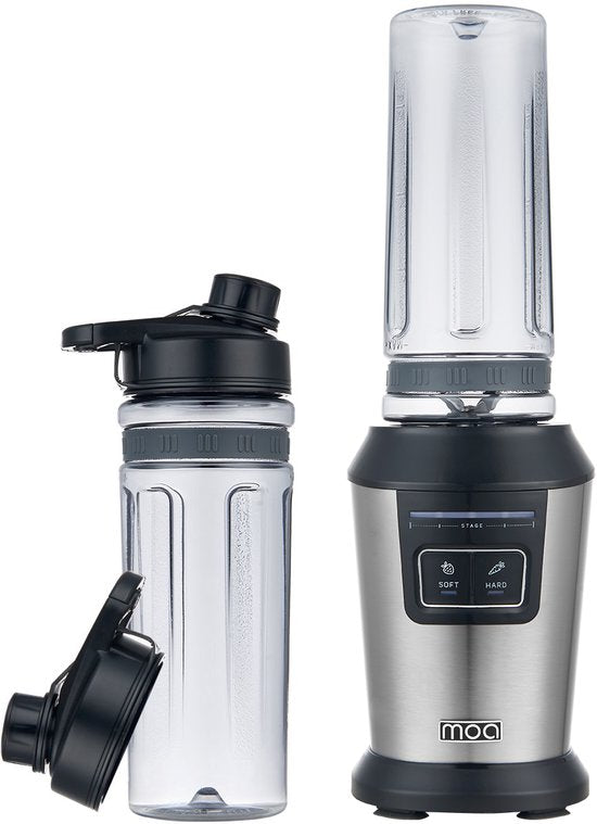 MOA Blender To Go - Smoothie Maker avec 2 gobelets en Tritan de 600ml - Mini Blender - 800W - acier inoxydable - Silver