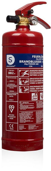 Extincteur à poudre Smartwares FEX‑15120 – 2 kg – Classe d'incendie ABC – Support de fixation inclus – Adapté à un usage domestique et automobile