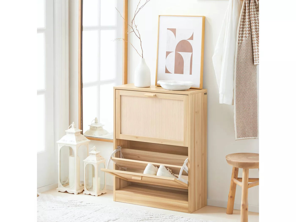SoBuy Meuble à chaussures avec 2 abattants, meuble à chaussures, étagère à chaussures, meuble de rangement à chaussures avec 2 portes, meuble d'entrée 60 x 24 x 80 cm, FSR160-N