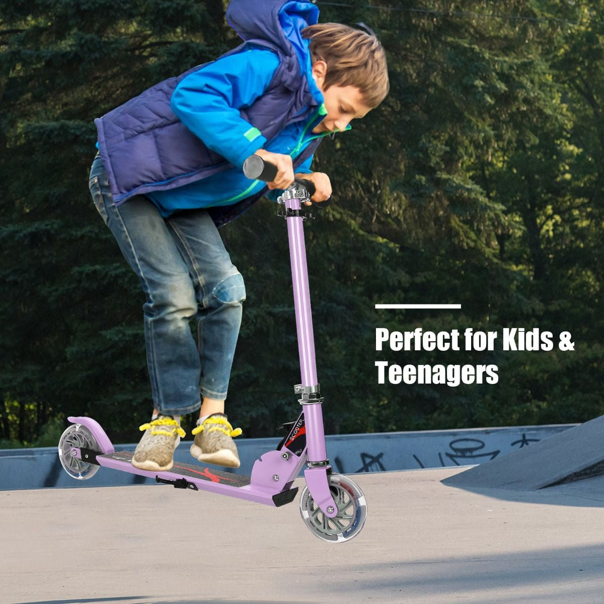 Trottinette Coast pliable à hauteur réglable avec 2 roues clignotantes pour enfants à partir de 4 ans violet