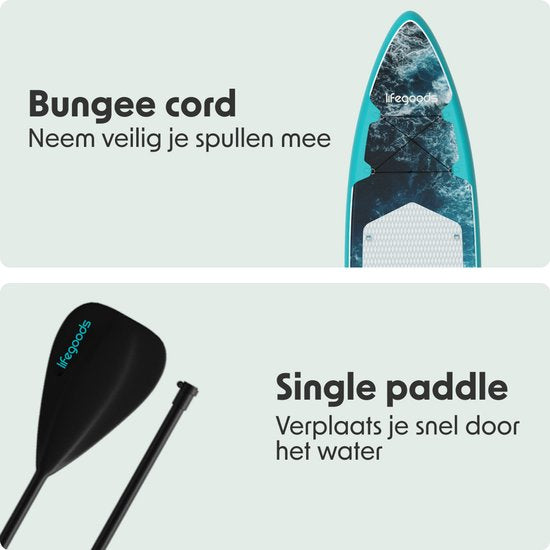 Planche de SUP LifeGoods Touring - avec siège - capacité de charge de 165 kg - 365 x 76 cm - gonflable - kit SUP complet - bleu foncé