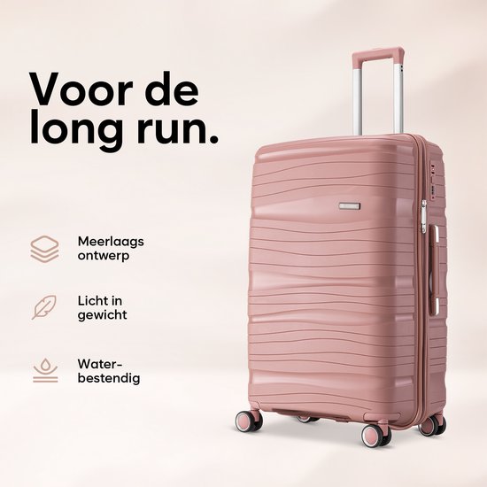SKYCASES Travelin' Charm - 28-inch Large Travel Suitcase - Number Lock - 41x24x69 cm - 98L - Lightweight, Waterproof & Durable - Pink V2