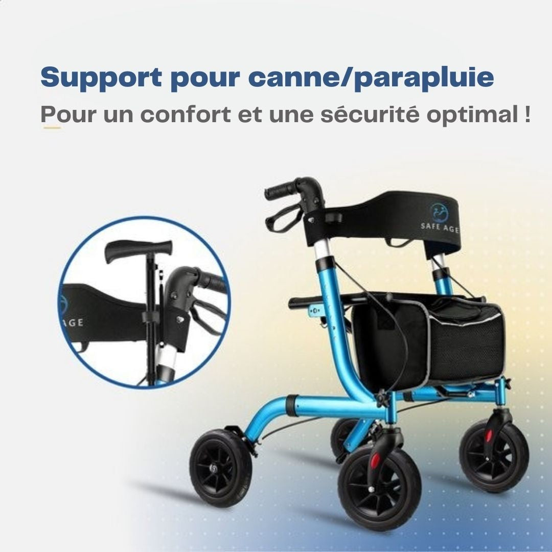 Déambulateur SafeLife pliable avec fonction siège - pour usage intérieur et extérieur - 61CM x 70CM x 82-95CM - Bleu