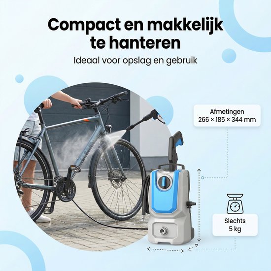 Nettoyeur haute pression Lugia Jet+ 1 300 W – 90 bars – Compact et puissant – Avec pistolet de pulvérisation et réservoir de savon – Pour la voiture, la terrasse et le jardin