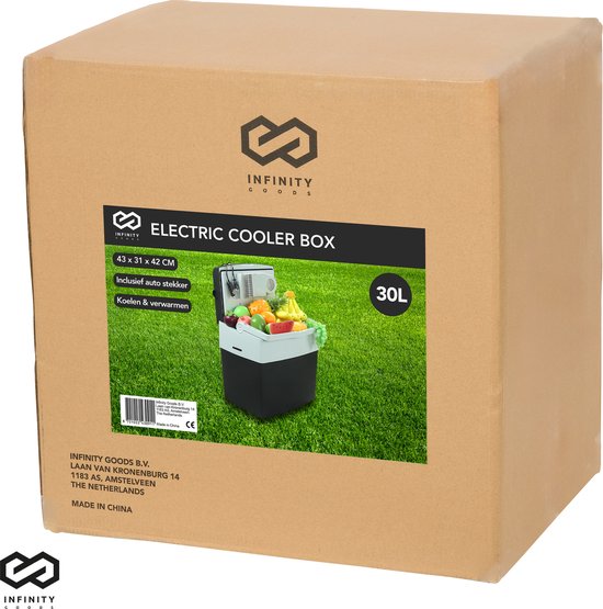 Infinity Goods Glacière électrique - 30L - Glacière - 12V et 230V - Frigobox - Réfrigération et chauffage - Noir