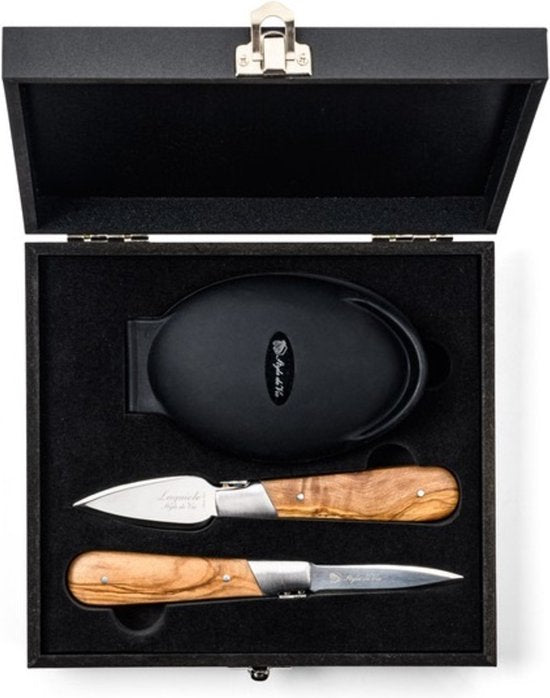 Laguiole Style de Vie - Luxury Line - Coffret cadeau couteau à huîtres 2 pièces - Bois d'olivier