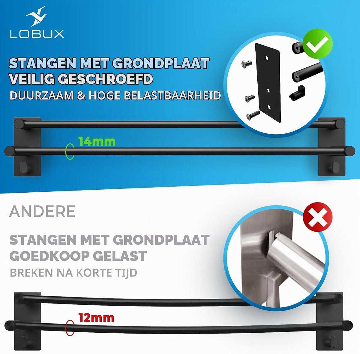 LOBUX Porte-serviettes double - Sans perçage - 60 cm - Noir