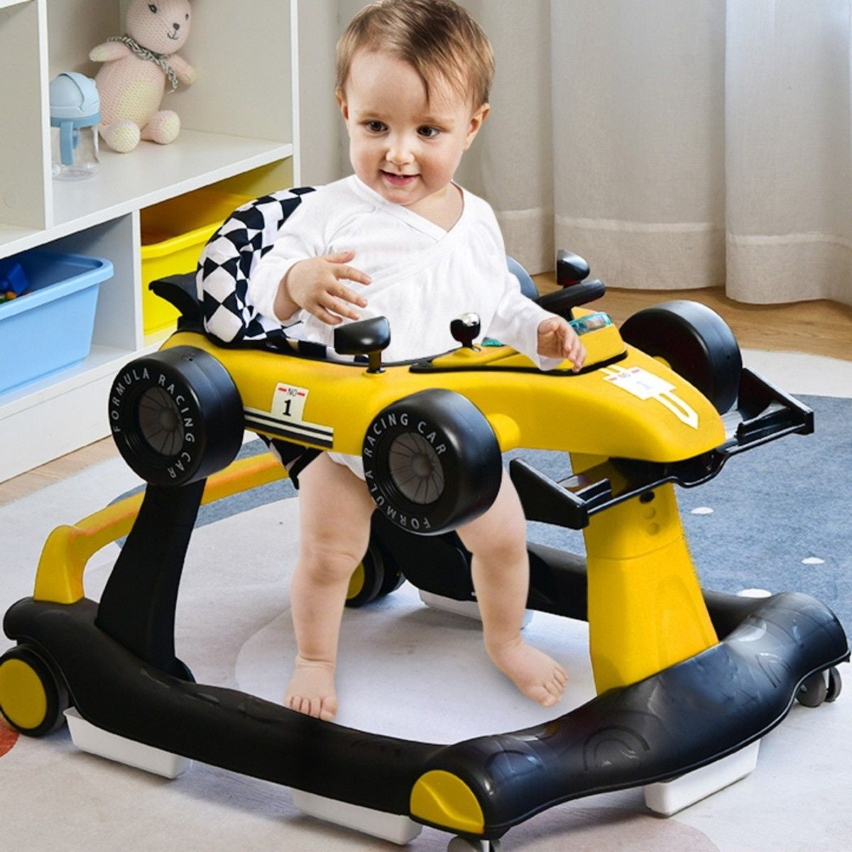 Poussette 4-en-1 avec hauteur et vitesse réglables Chariot pour bébé avec patins antidérapants Poussette pliable Noir/jaune/bleu/gris/blanc/rouge