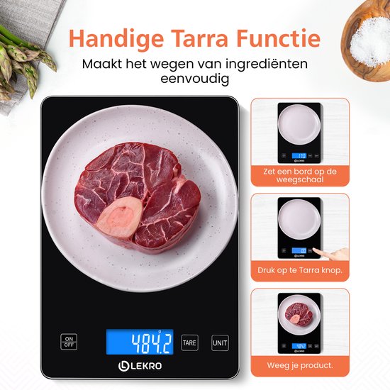 Balance de cuisine numérique de précision – Balance de cuisine – 1 g à 15 kg – Fonction tare – Noire