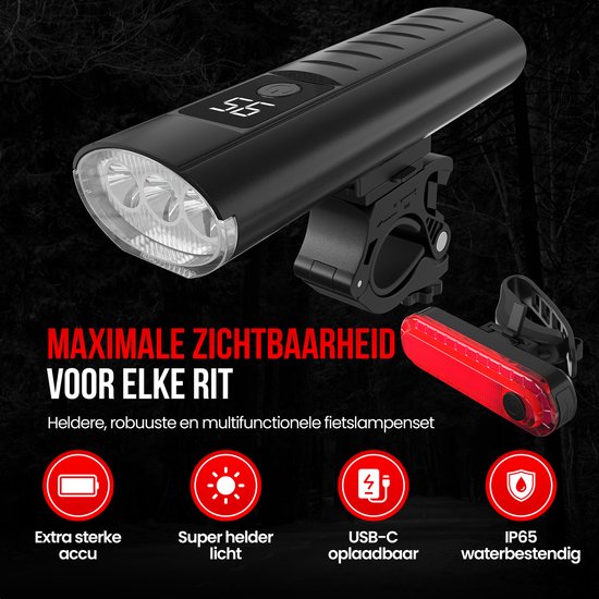 Strex Bicycle Light Set LED 1600 lumens - Eclairage avant et arrière de vélo - Eclairage de vélo - Eclairage de vélo USB Rechargeable