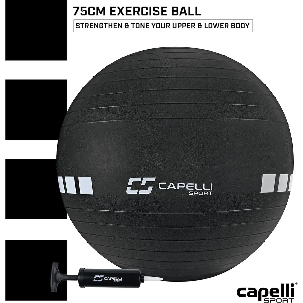 Ballon de fitness Capelli Sport 75 cm – Anti-éclatement et antidérapant – Jusqu'à 150 kg – Pour le yoga et le renforcement musculaire