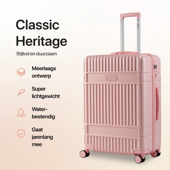 SKYCASES – Valise de voyage moyenne – Classic Heritage – Légère – Serrure TSA – 66 x 45 x 26 cm – 63 L – Valise à roulettes M – Roulettes silencieuses – Rose
