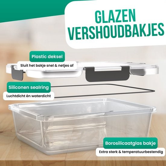 Avalo Plateaux de conservation des aliments en verre - Plateaux de préparation des repas - Plateaux de congélation - Avec couvercle - 10 pièces 1060ml / 370ml