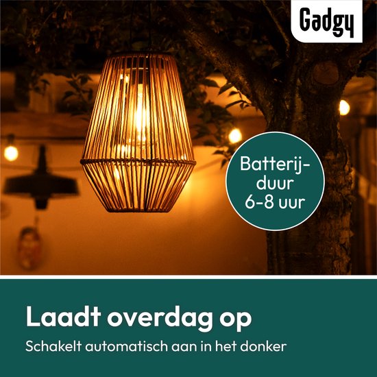 Gadgy Lampe solaire de jardin en rotin marron - Lampe solaire de jardin - Lampe solaire de table avec connexion USB - Lampe d'extérieur - Statue de jardin - Lanterne de jardin avec capteur jour/nuit - Eclairage pour l'extérieur - Lanterne de jardin