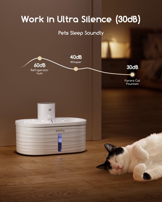 Fontaine à eau sans fil Faroro pour chat - 2,5 L - avec capteur de mouvement - 3 réglages différents - Fontaine à eau pour chat et chien