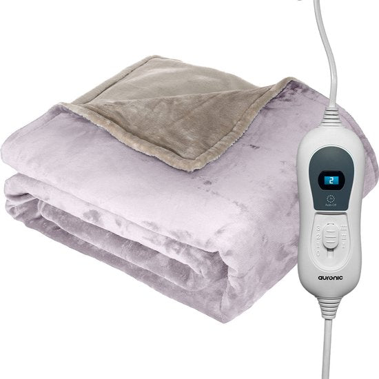Couverture électrique Auronic - Couverture chauffante - 1 personne - 3 niveaux de chaleur - avec minuterie - 160 x 120cm - Rose