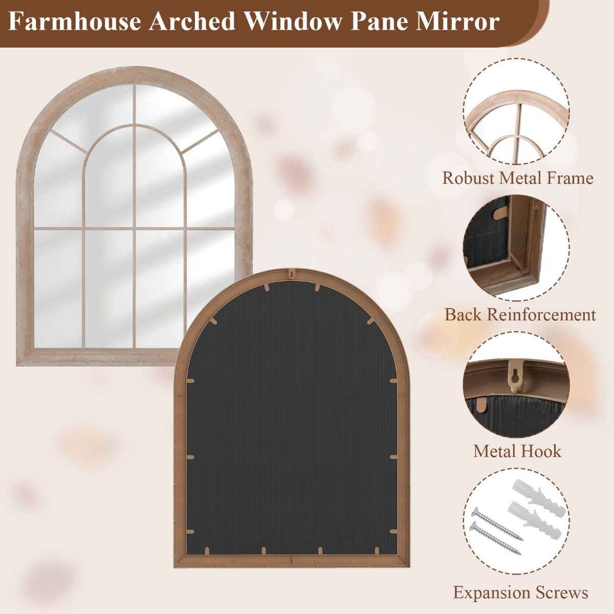 Miroir Coast pour encadrement de fenêtre - miroir mural incurvé - cadre métallique - gris - 88 x 69,5 cm
