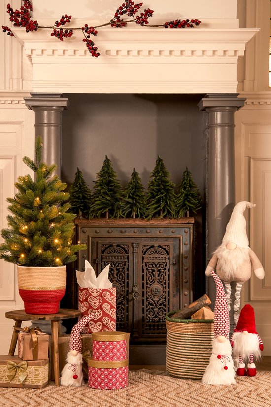 House of Seasons : tronc décoratif avec sapins de Noël artificiels - L 80 x H 40 cm - Vert