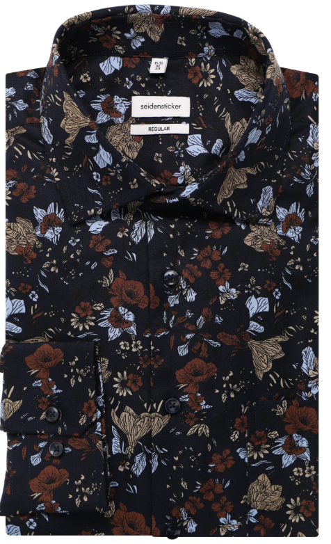Seidensticker Chemise coupe classique - Imprimé bleu marine - Sergé - Business Kent - Taille XXL
