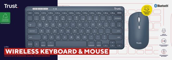 Trust Lyra - Clavier et souris sans fil - Multi-connect - Qwerty US - Bleu