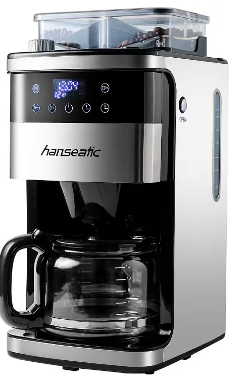 Machine à café Hanseatic avec moulin HCMG105015SD - Noir/Argent - 21 x 31 x 42 cm - 1,5 L, 12 tasses