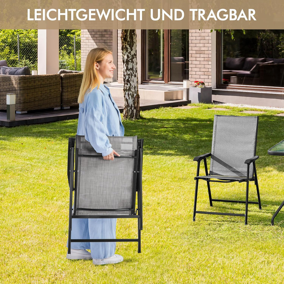 Yaheetech Lot de 2 chaises de jardin - Chaises pliantes avec dossier et accoudoirs - Marron - 54 x 57 x 93,5 cm - Capacité de charge maximale : 150 kg