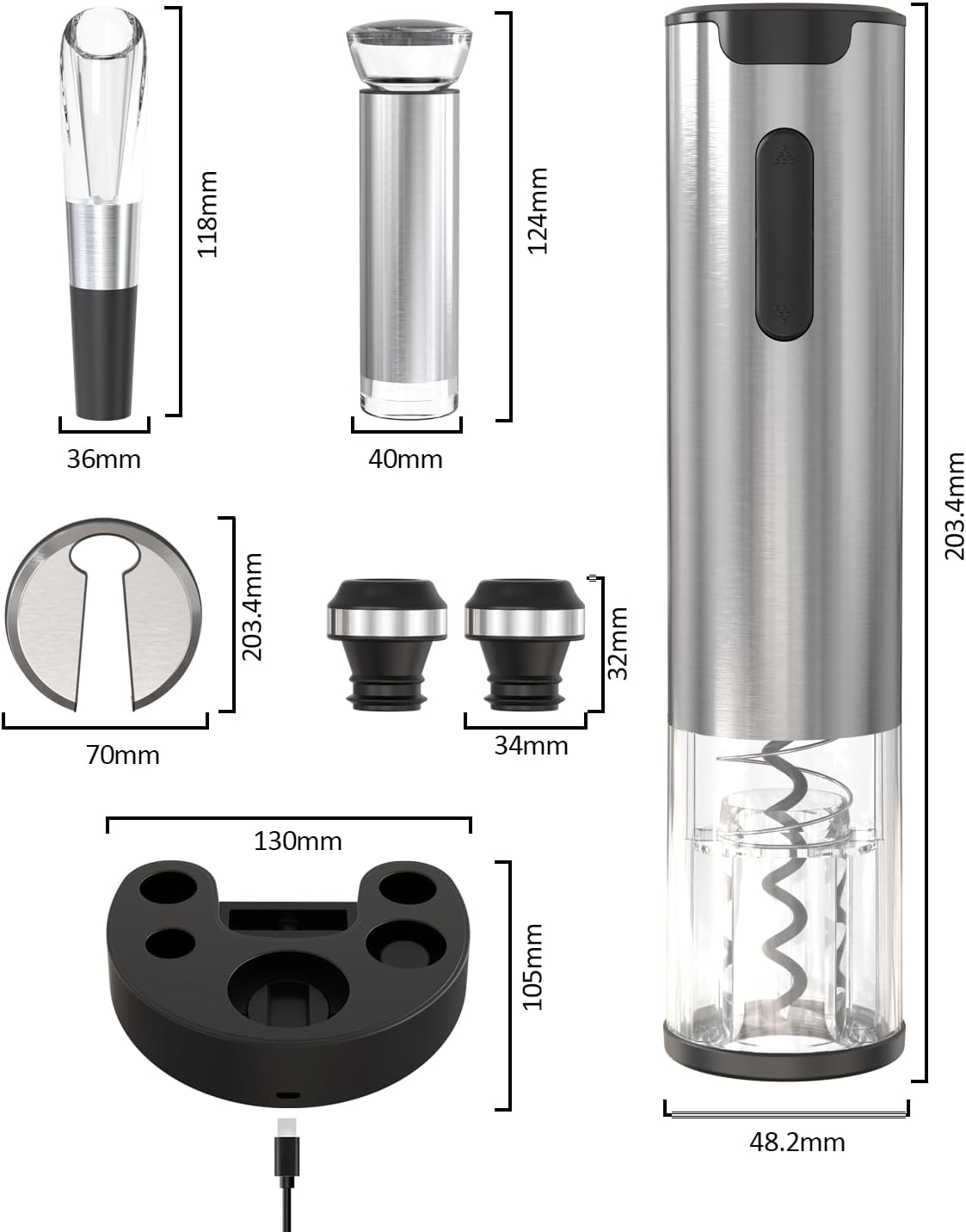Ensemble d'ouvre-bouteilles électrique Circle Joy - Rechargeable avec station de recharge - Argent
