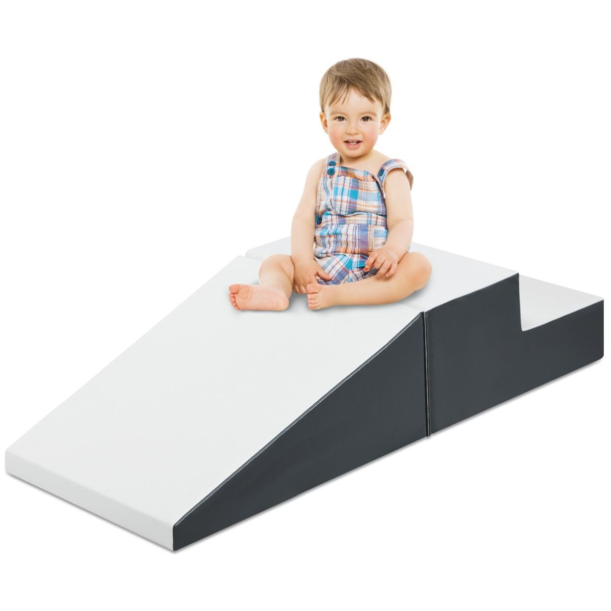 Ensemble d'escalade en mousse Coast pour tout-petits - 2 pièces - Escalier et rampe souples - Blanc et gris