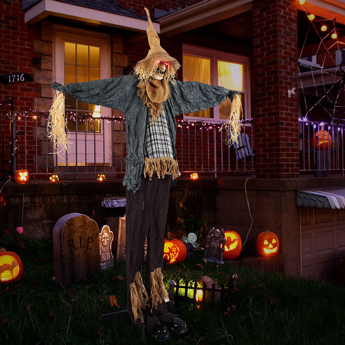 Épouvantail Coast Halloween - animé - à détection de bruit - yeux lumineux - 213 cm