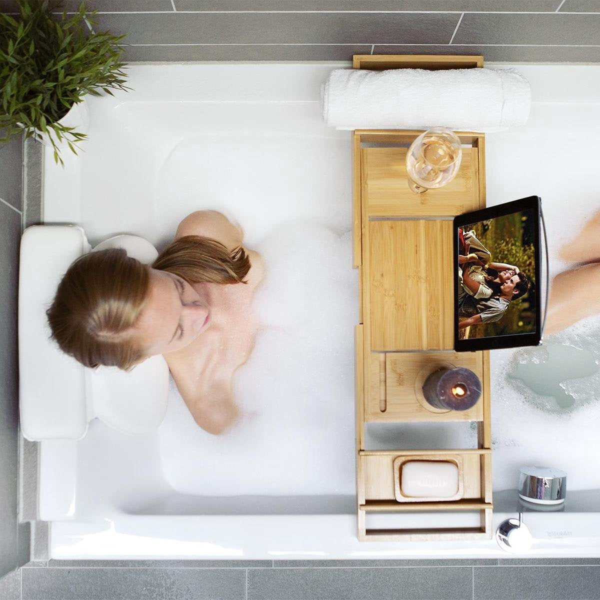 Planche de bain LifeGoods - extensible - pour salle de bain - 74,5 à 108,5 cm - avec support - Bois