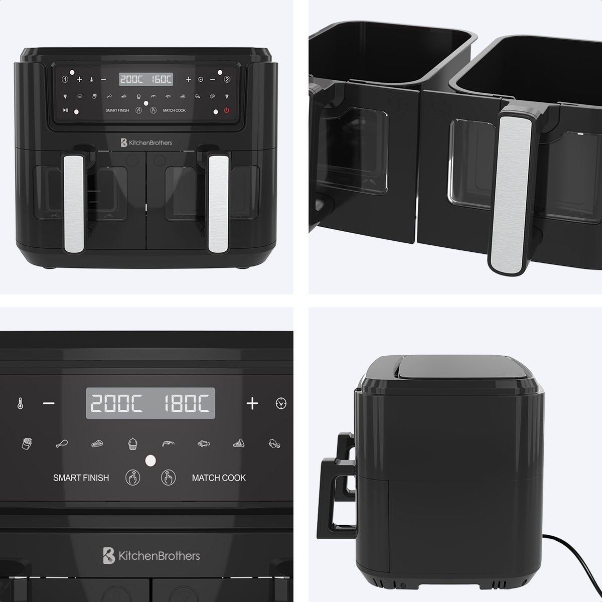 Double Airfryer XXL - KitchenBrothers - Friteuse - 2 x 4,5L - 2400W - Noir