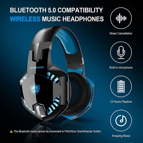 PHOINIKAS G2000 BT Bluetooth Laptop Gaming headset with microphone Over-ear Headphones - Black blue