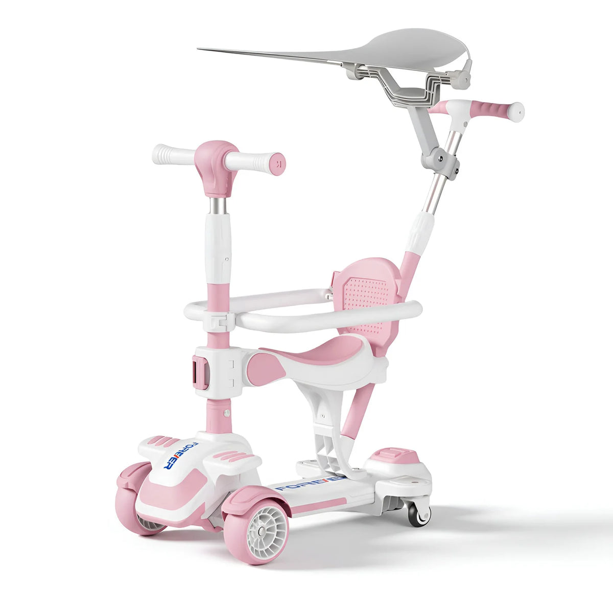 Trottinette pour enfants Neuleb à 4 roues - Siège pivotant - Réglable - Rose - De 3 à 8 ans