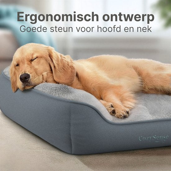 CozySense® Coussin orthopédique pour chien 89x54 cm Taille L - Imperméable et lavable - Coussin de banc et lit pour chien - Tissu Sherpa ultra doux - Gris & Anthracite