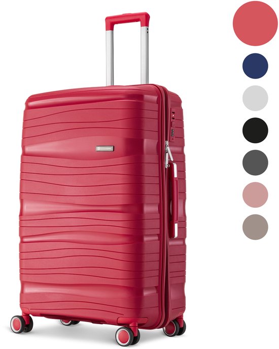 SKYCASES Travelin' Charm - 24-inch Medium Travel Suitcase - Number Lock - 41x24x69 cm - 68L - Lightweight, Waterproof & Durable - Red V2