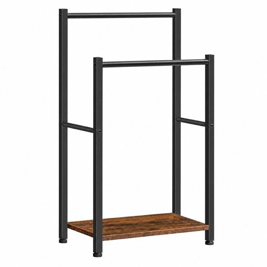 Porte-serviettes sur pied – 2 barres – Métal-MDF – Porte-serviettes de salle de bains – 80 cm