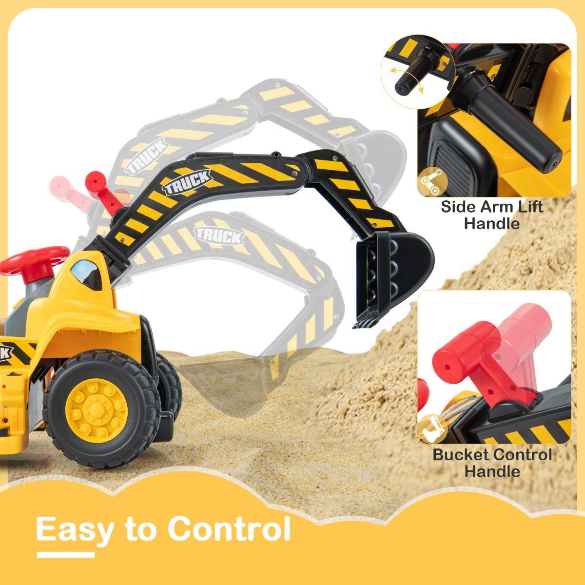 Pelleteuse électrique Coast pour enfants - Avec godet orientable - Effets sonores - Jaune et noir